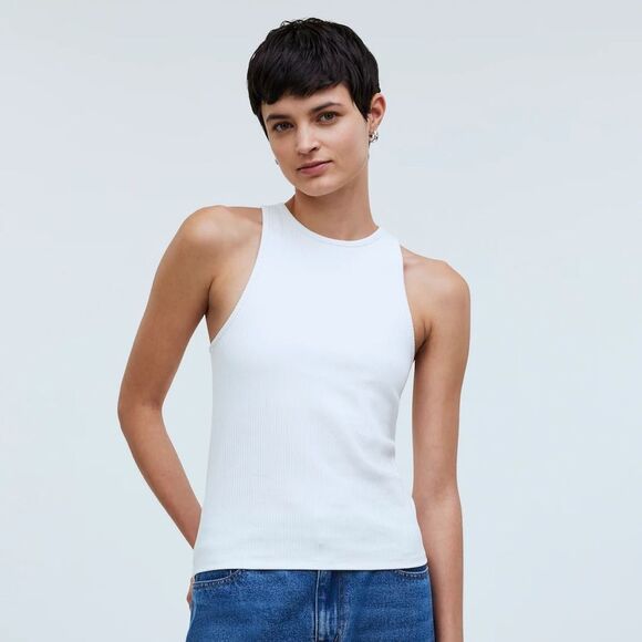 Madewell Highneck Tank Size XS With Shelf Bra in Sleekhold in White NWT - Picture 3 of 8